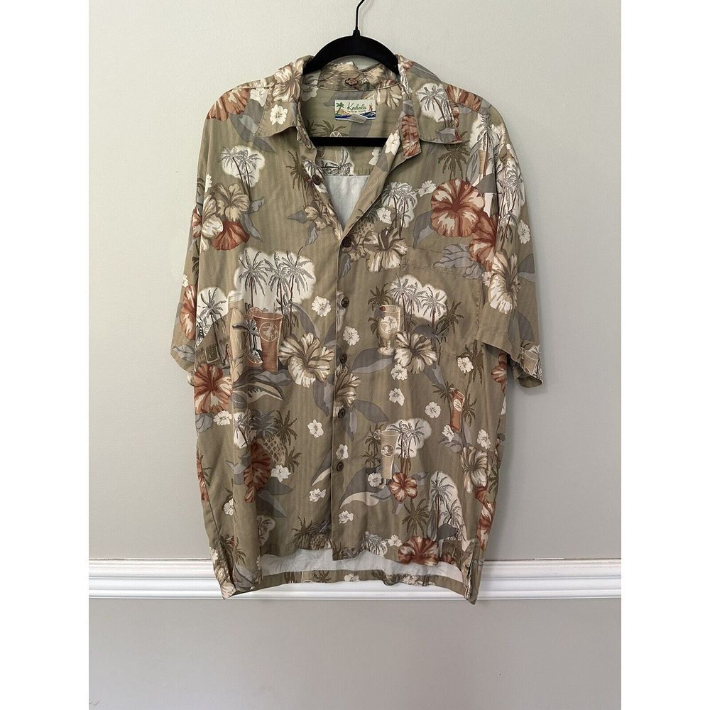 KAHALA HAWAIIAN 100% silk short sleeve size large shirt Floral Hula